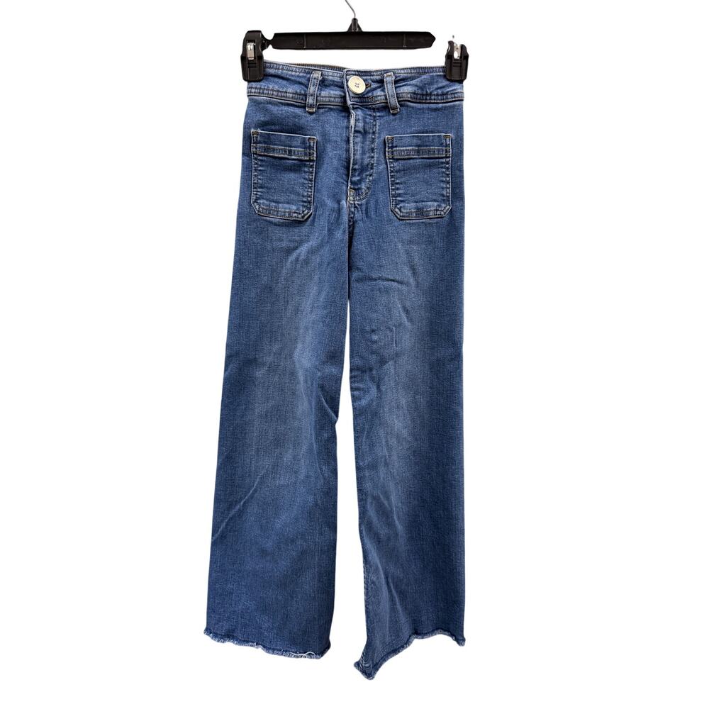 Zara Girls Marine Blue High Rise Adjustable Waist Wide Leg Jeans Size 9